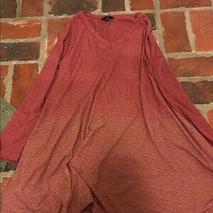 Red V-Neck Long Sleeve Dress